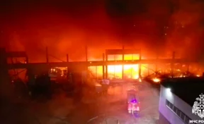В МЧС показали охваченный огнём склад пластиковых изделий в Новосибирске