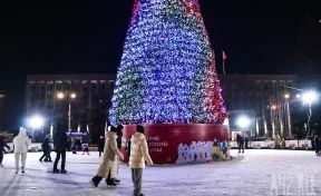 В Кемерове на площади Советов Дед Мороз и Снегурочка зажгли ёлку и открыли каток