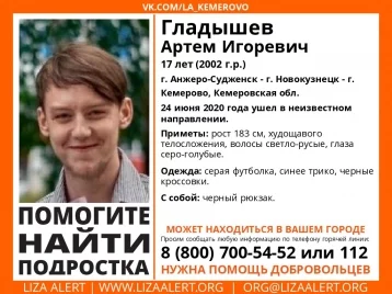 Фото: В Кузбассе пропал 17-летний подросток. О нём ничего не известно с 24 июня 1
