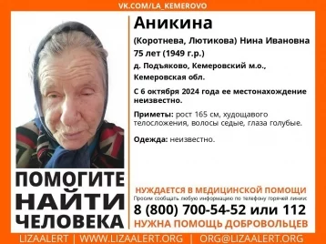 Фото: В Кузбассе без вести пропала 75-летняя женщина 1