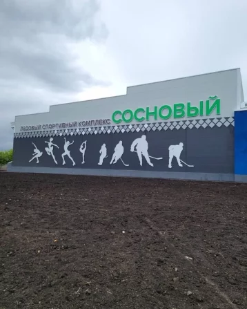 Фото: На фасаде строящегося ледового комплекса на Радуге в Кемерове появилось название 1