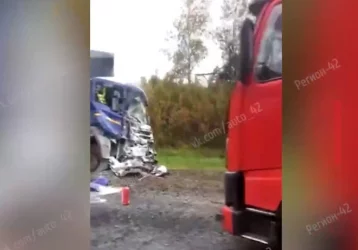 Фото: Последствия ДТП с двумя фурами на кузбасской трассе сняли на видео 1
