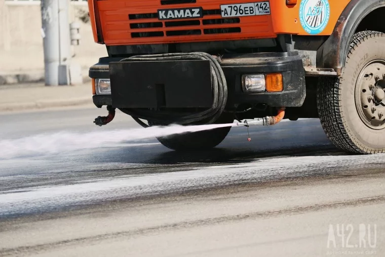 Фото: В Кемерове дороги начали чистить от пыли розовой водой 3