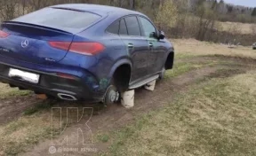 Кузбассовцы в соцсетях обсуждают фото машины, припаркованной на пеньках 