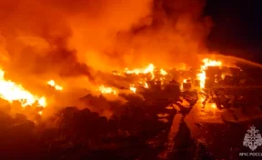 В МЧС опубликовали видео мощного пожара на складе в Калужской области