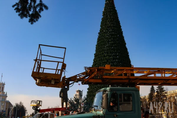 В центре Кемерова начали разбирать новогоднюю ель