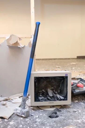 Фото: В Новокузнецке клиенты банка разбили стену и все мониторы в офисе 2