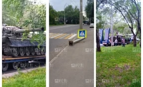Очевидцы: в Кемерове танк снёс дорожный знак