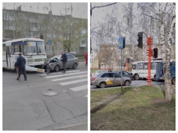 Фото: В Кемерове на улице Волгоградской столкнулись маршрутка и легковой автомобиль 1