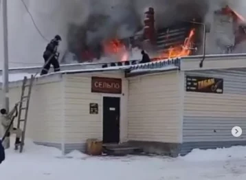 Фото: Серьёзный пожар в торговом павильоне в Кузбассе сняли на видео 1