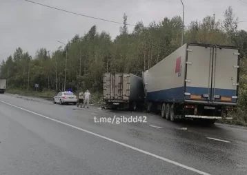 Фото: Один человек пострадал в тройном ДТП с грузовиками в Кузбассе 1