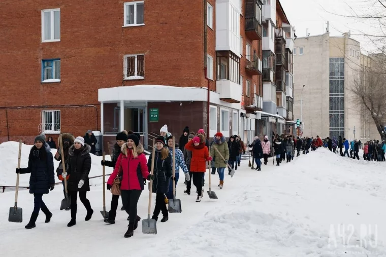 Фото: Студенты КемГУ вышли на уборку снега в центре города 44