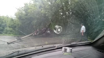 Фото: В Прокопьевске столб упал на отечественную машину 1