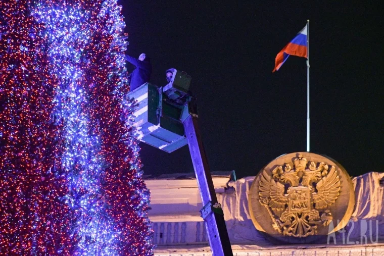 Фото: Самое дорогое дерево Кузбасса: как прошла установка новогодней ёлки на площади Советов 12