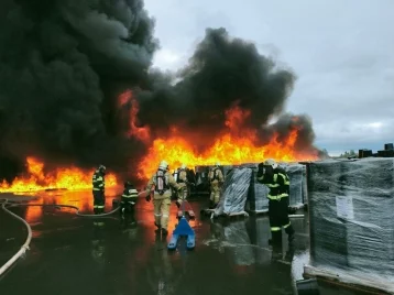 Фото: Пожар площадью около 1 800 квадратных метров произошёл на складе удобрений в Московской области 1