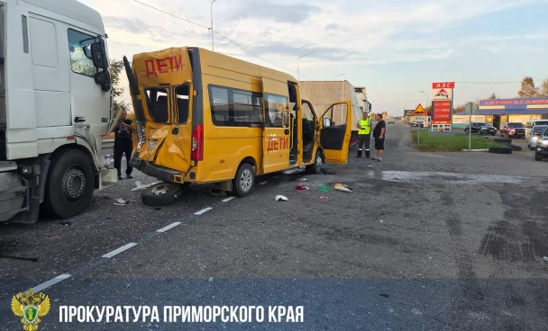 Шестеро детей пострадали в ДТП с автобусом и двумя большегрузами в Приморье