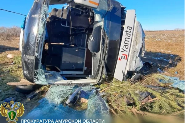 Прокуратура: в салоне опрокинувшегося в Амурской области автобуса было более 50 человек
