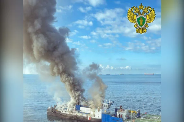 Буксир загорелся в порту «Кавказ» в Краснодарском крае