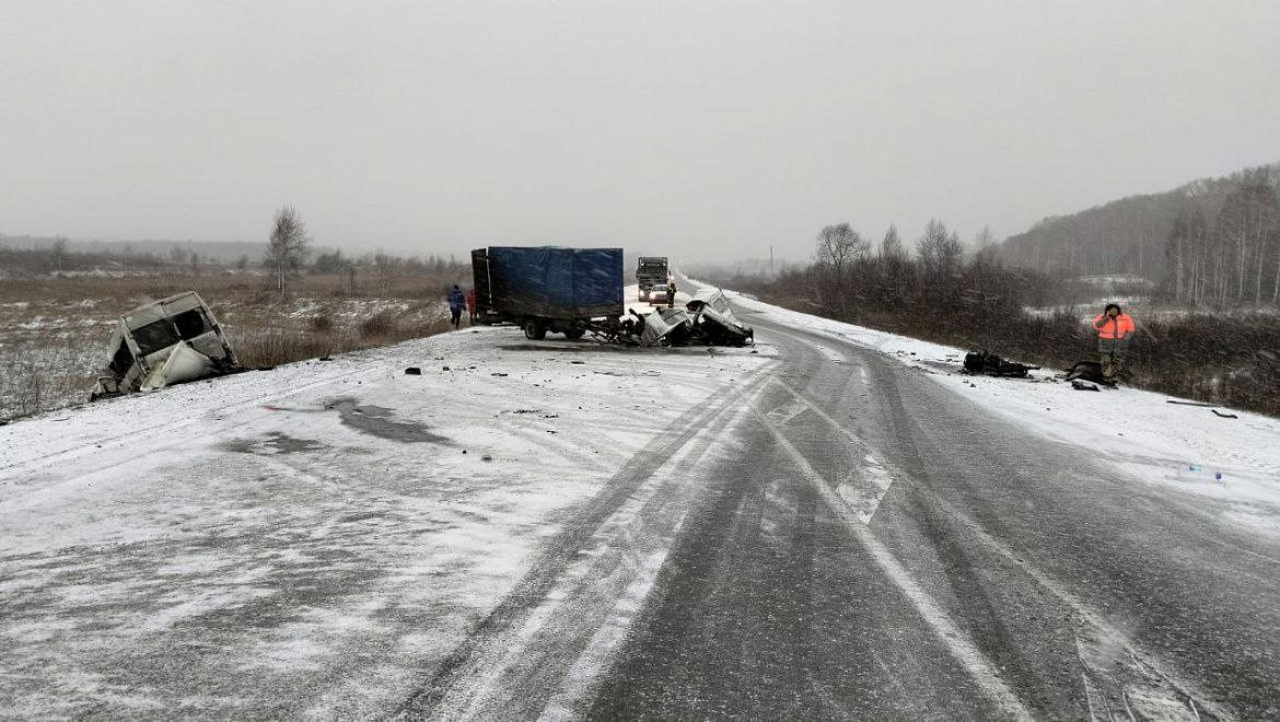Минивэн с 17 пассажирами и грузовик столкнулись на трассе под Новосибирском, есть жертвы