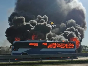 Фото: На кузбасской трассе сгорел автобус 1