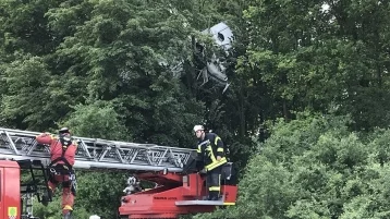 Фото: Двухместный самолёт застрял в деревьях в Германии 1