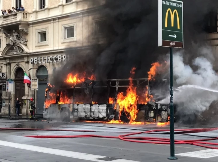 Фото: В центре Рима загорелся и взорвался автобус 2