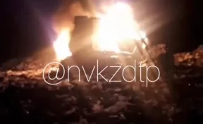Пожар в бульдозере на кузбасском предприятии попал на видео