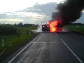 Фото: В Кузбассе на трассе загорелся грузовик 1