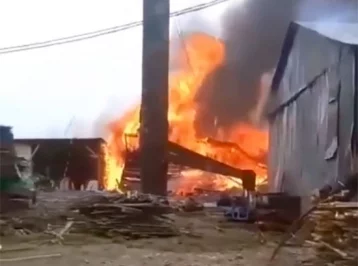 Фото: В Кузбассе серьёзный пожар на пилораме сняли на видео 1