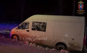 Кузбасские полицейские вытащили увязший в снегу микроавтобус