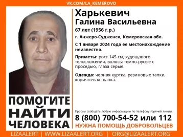 Фото: В Кузбассе 1 января пропала 67-летняя женщина в резиновых тапочках 1