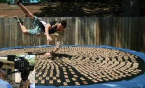 Британец снял на видео собственный прыжок на батут с тысячей мышеловок