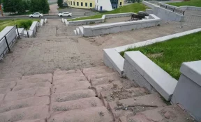 В Кемерове лестницу на Пионерском бульваре пришлось ремонтировать после ливня