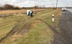 В Омской области на трассе опрокинулся автобус, пострадали пять человек