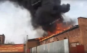 Крупный пожар в производственном здании в Кемерове сняли на видео