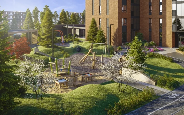 Придомовая территория «Расцветай на Красном» зонирована для разных сценариев активностей и отдыха