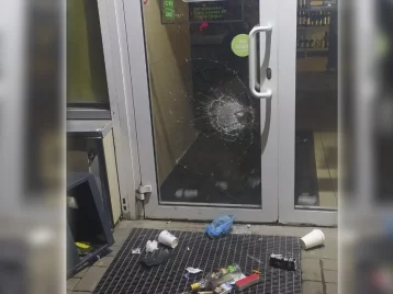 Фото: В Кемерове девушка урной разбила входную дверь магазина 1