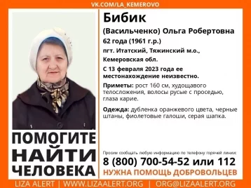 Фото: В Кузбассе ищут без вести пропавшую 62-летнюю женщину в оранжевой дублёнке 1