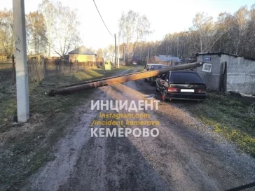 Фото: В Кузбассе деревянный столб упал на автомобиль 2