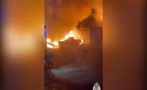 Крупный пожар тушат на деревообрабатывающем предприятии в Вологодской области