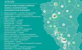 Опубликована карта распространения коронавируса в Кузбассе на 20 мая
