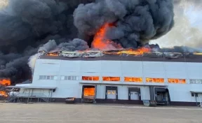 В Подмосковье горит здание склада на площади 15 000 квадратных метров