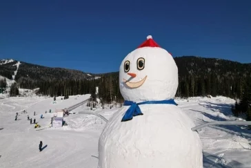 Фото: В Шерегеше появился гигантский снеговик. 12-метрового рекордсмена возвели в поддержку российской олимпийской сборной 2