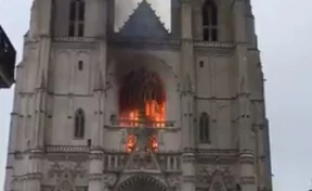 Пожар во французском готическом соборе 15 века попал на видео