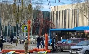 В Кемерове автомобиль влетел в светофор и снёс знак пешеходного перехода