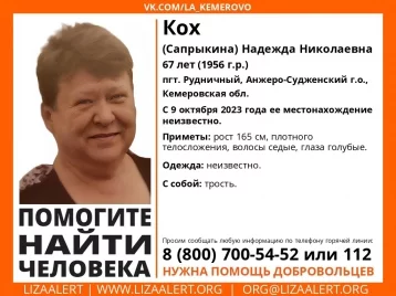 Фото: Женщина с тростью пропала в Кузбассе 1