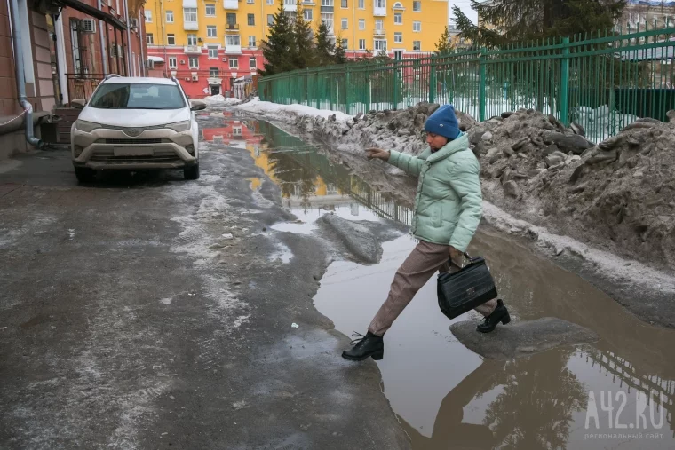 Фото: Кемерово «плывёт»: в городе вовсю тает снег 24