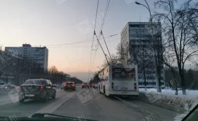 В Кемерове на Ленина встали троллейбусы