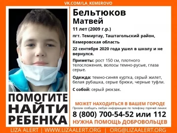 Фото: В Кузбассе волонтёры просят помочь в поисках пропавшего 11-летнего мальчика 1