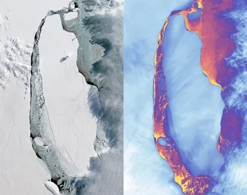 Фото: В NASA показали снимок гигантского айсберга, возникшего в результате раскола ледника Ларсена  1